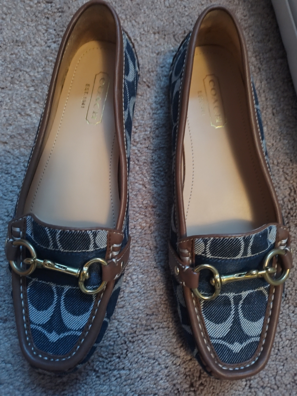 Coach Blue Signature Denim and Brown Leather Horsebit Loafers